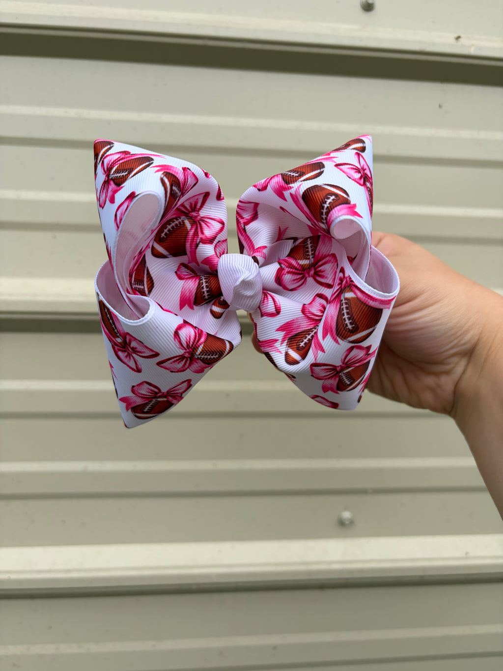 Pink Football & Bows Hair Bow | 5”