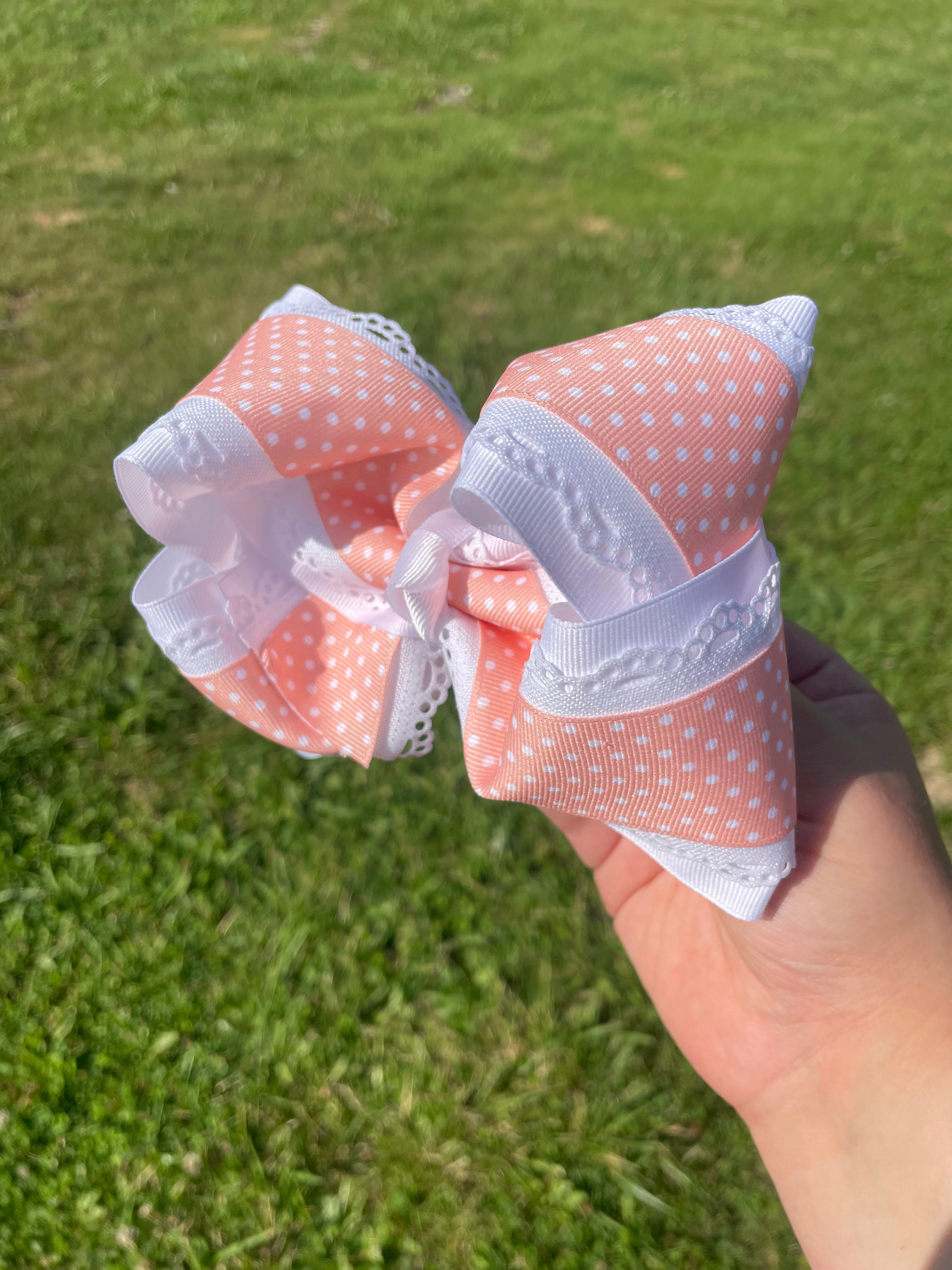 Peaches and Lace Grosgrain Boutique Hair Bow