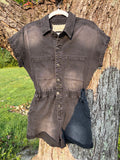 Altar'd State Acid Wash Black Denim Shortall Romper