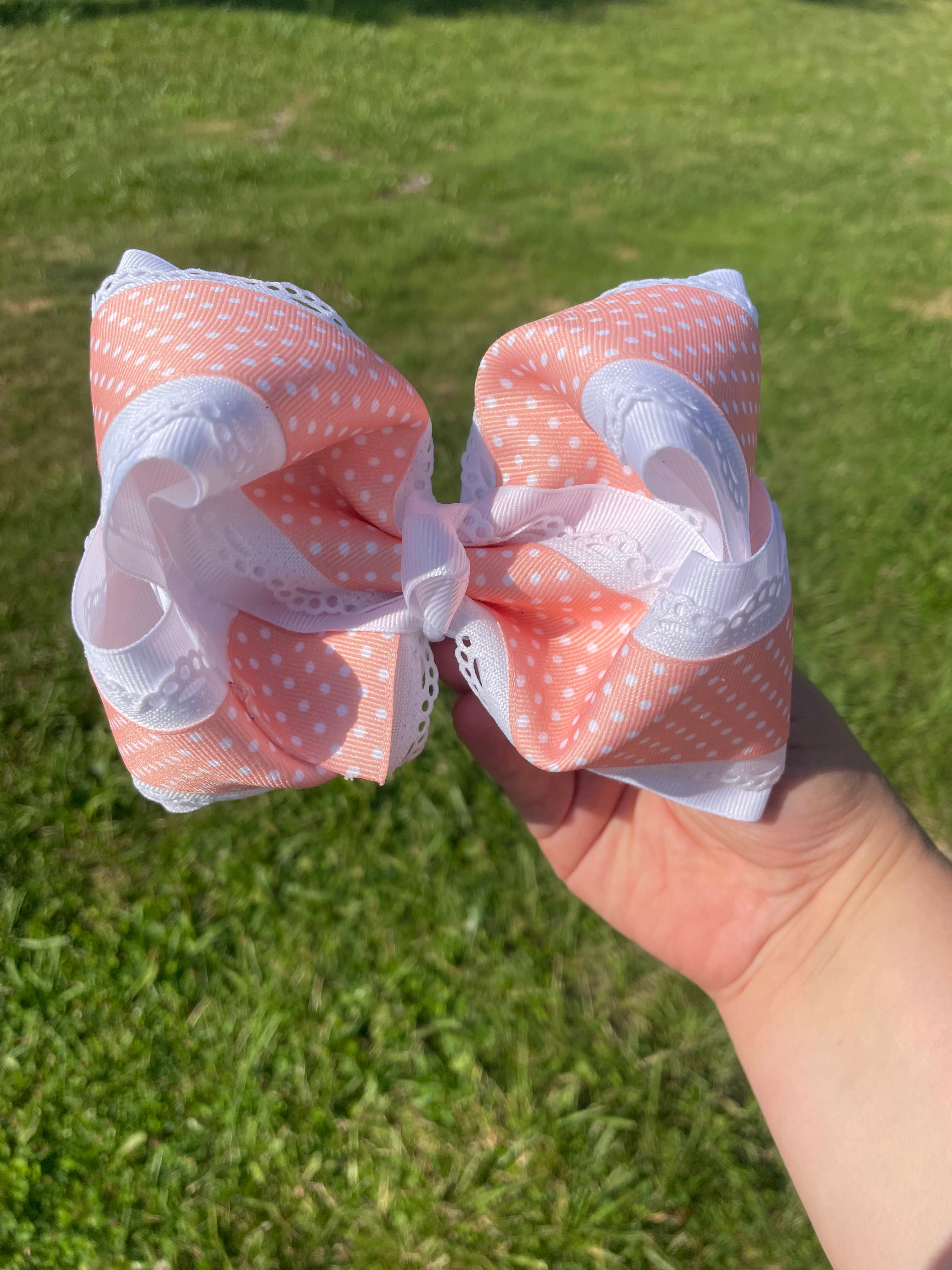 Peaches and Lace Grosgrain Boutique Hair Bow
