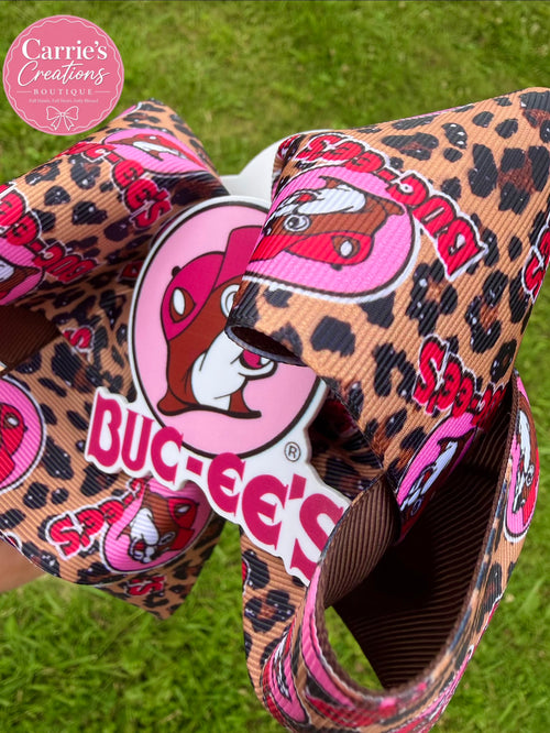 Buc-ee's Inspired Pink Leopard Grosgrain Boutique Hair Bow